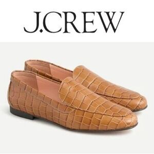 J. CREW Cecile Crock Embossed Leather Smoking Loafers Shoes Flats Women's 7